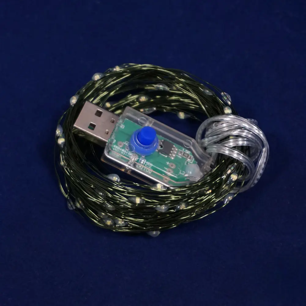 Гірлянда Роса 10м USB 100 LED на зеленій проволоці Білий - фото 2