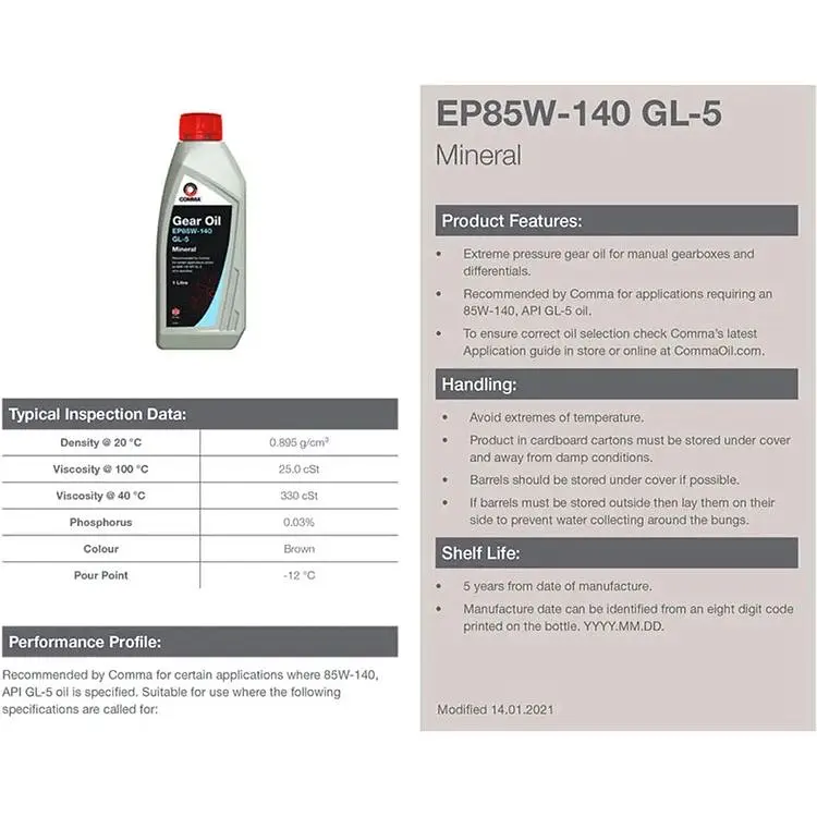 Масло трансмиссионное Comma EP85W-140 Gear oil 5 л - фото 2