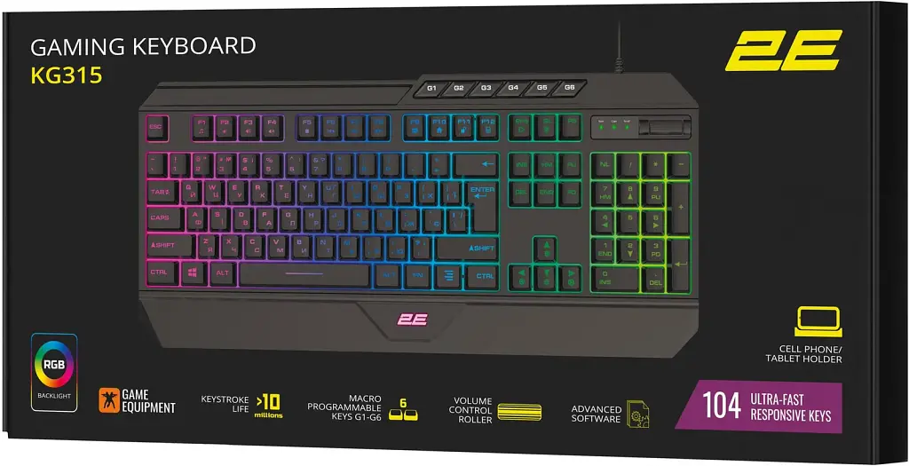 Клавіатура 2E Gaming KG315 RGB USB Black Ukr (2E-KG315UBK) - фото 7