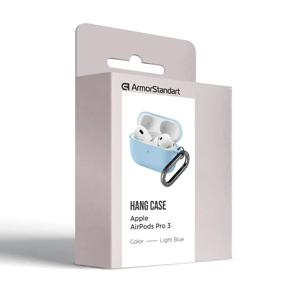 Силіконовий чохол для навушників Apple AirPods Pro 3, Hang Case, блакитний, ультратонкий захисний кейс товщиною 2 мм, захист від подряпин, пилу та ударів, компактний, з карабіном для кріплення, ArmorStandart (ARM88313) - фото 8