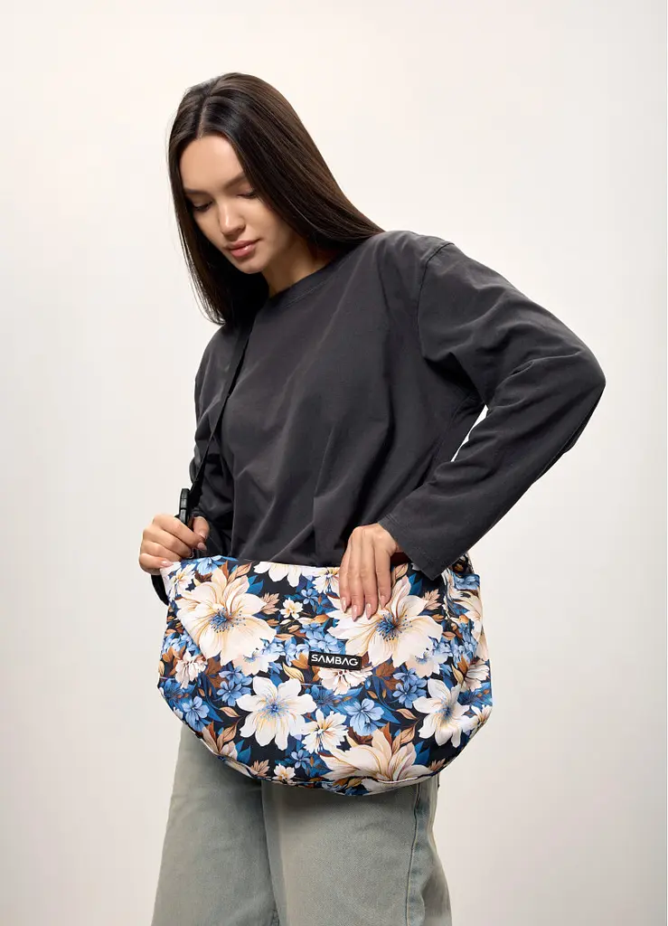 Жіноча сумка Sambag HOBO Bag-glove принт "Blue Flowers" 50 х 28 х 5 см (53400725) - фото 2
