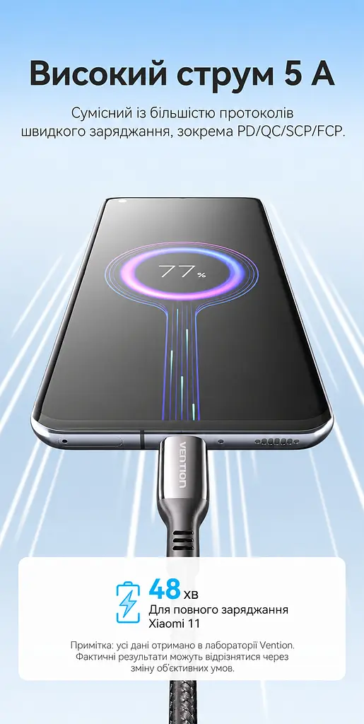 Кабель Vention CTKBAV USB-C - USB-C PD 100 Вт 1,2 м чорний (CTKBAV) - фото 10