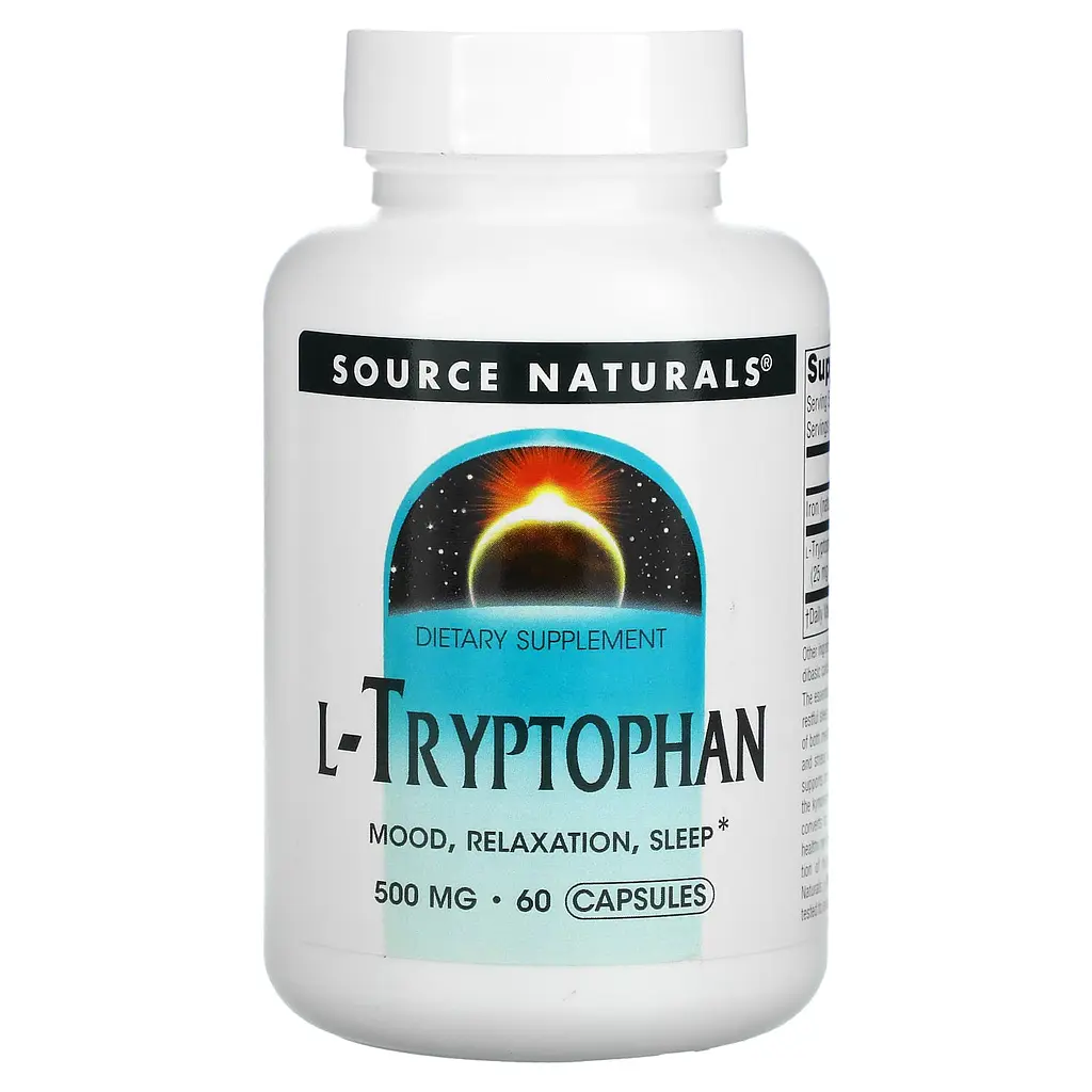 Триптофан, L-Tryptophan, 500 мг, 60 капсул Source Naturals vit0002852