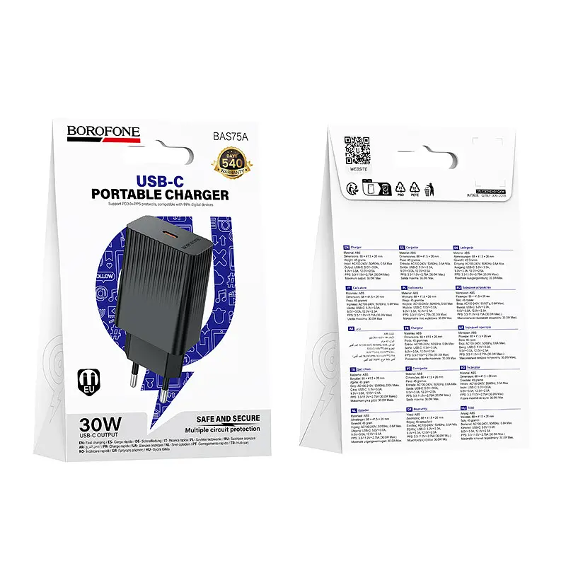 Сетевой зарядний пристрій BOROFONE BAS75A Source single port PD30W charger Чорний - фото 2