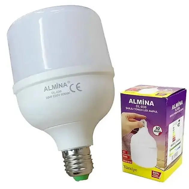Світлодіодна LED лампочка акумуляторна автономна аварійна 30 W лампа, цоколь E27, перезаряджувана ALMINA DL-030 - фото 2