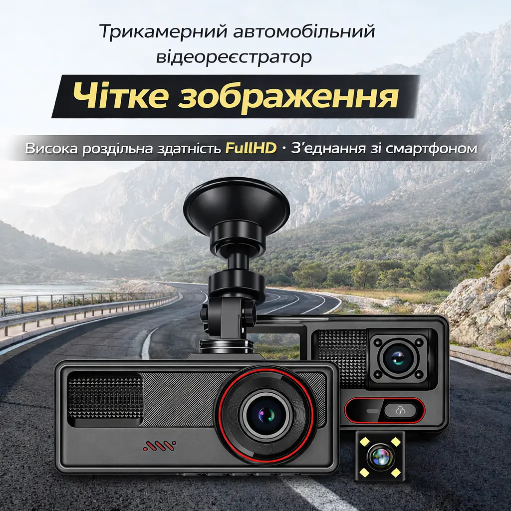 Відеореєстратор на 3 камери і з Wi-Fi - Vehicle BlackBOX (спереду + позаду + салон) з нічною зйомкою FullHD - фото 6
