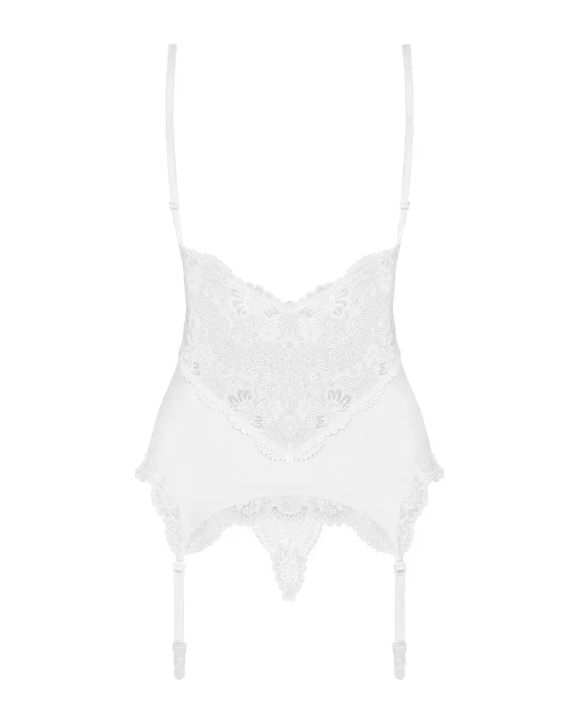 Сатиновый кружевной корсет Obsessive Obsessive 810-COR-2 babydoll & thong S/M - фото 6