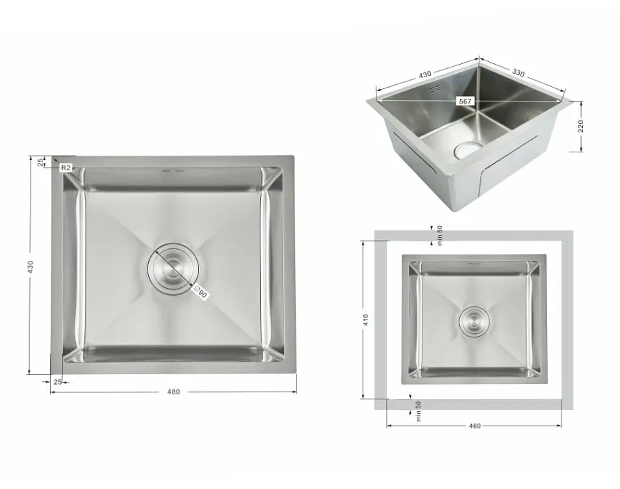 Мийка для кухні інтегрована Lidz Handmade H4843 Brushed Steel 3,0/1,0 мм LDH4843BRU49441 - фото 9
