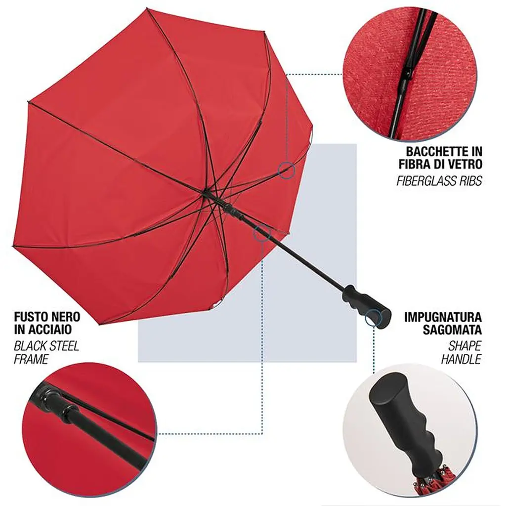 Зонтик-трость Perletti Golf XXL с системой антивитер красный (P96020-03) - фото 6