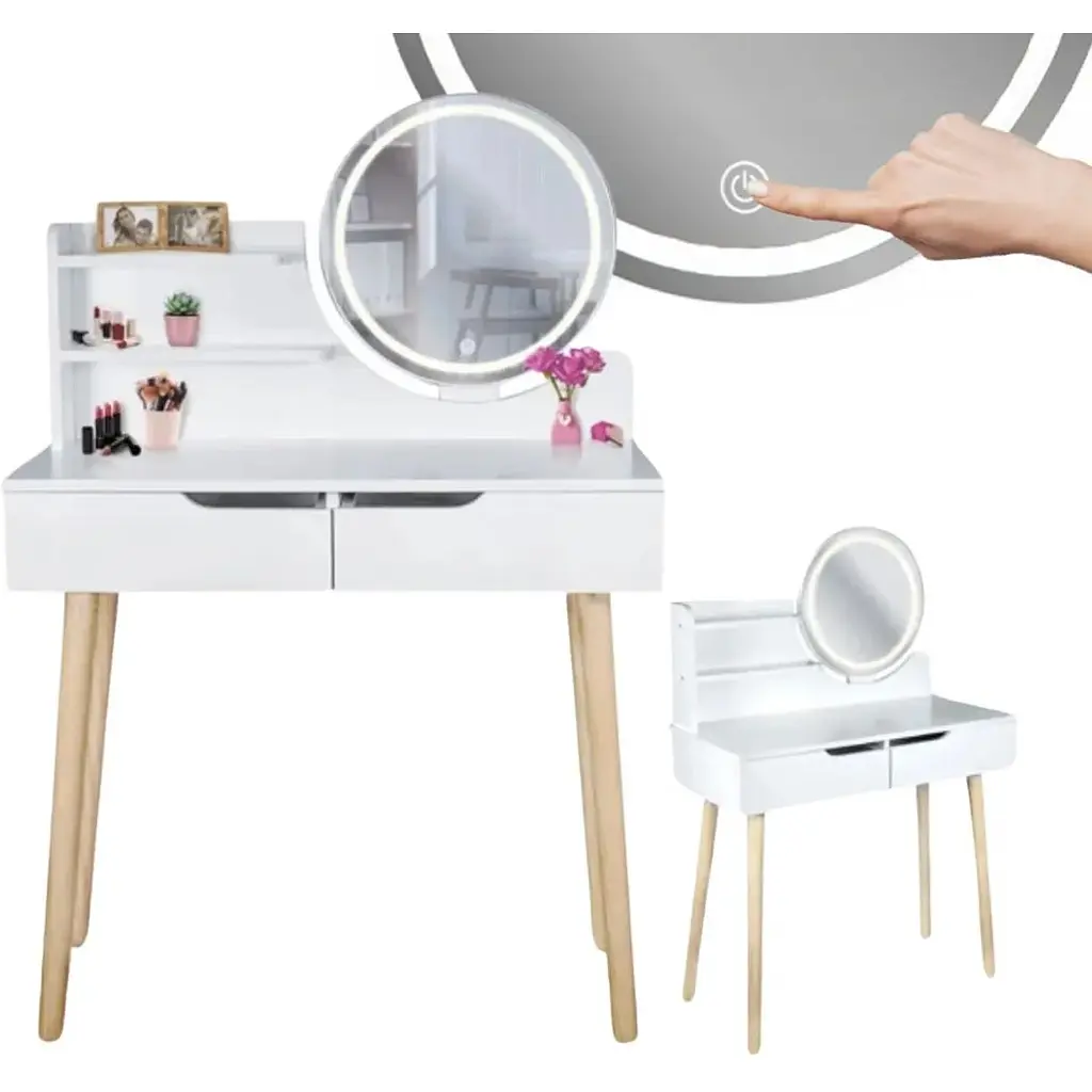 Туалетный столик Jumi Scandi LED подсветка, с ящиками, белый - фото 2