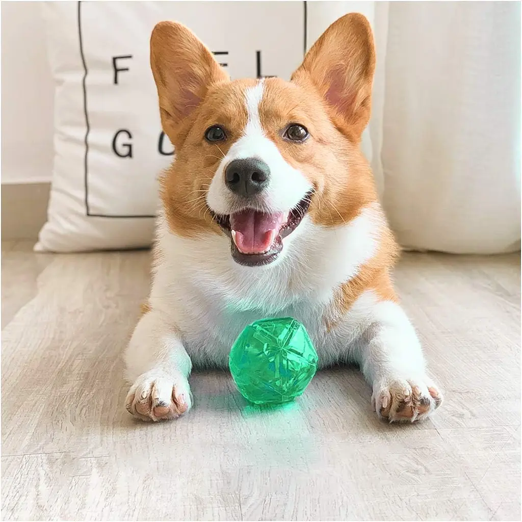 М'ячик для собак, що світиться Diamond Shape Elastic Squeaky Dog Ball з пищалкою - фото 2