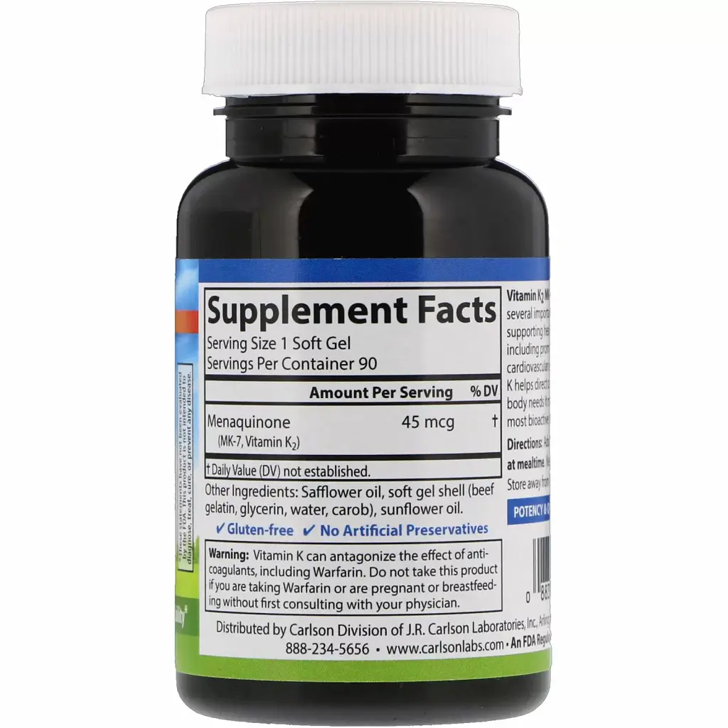 Вітамін K2 MK-7 Carlson Labs Vitamin K2 MK-7 45 мкг 90 капсул - фото 2