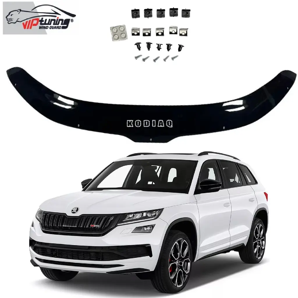 Дефлектор капоту мухобійка для Skoda Kodiaq 2016- Євро Кріплення (Vip Tuning)