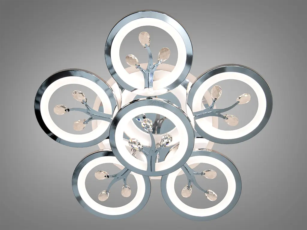 Стельовий LED-світильник «Квіткове сяйво» Diasha 8135/5+1HR - 95 Вт, диммер, пульт, 6 світлових кілець - фото 4