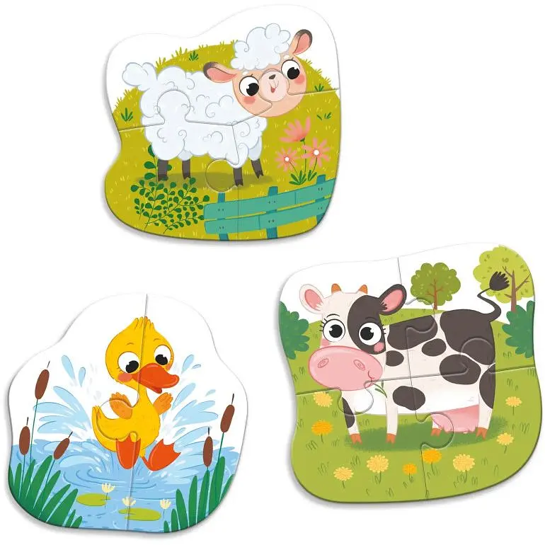 Детский Пазл DoDo 3 в 1 Сельские животные 300393 9 элементов - фото 2