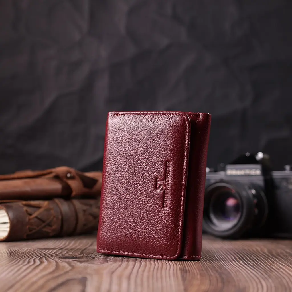 Шкіряний цікавий гаманець для жінок ST Leather 22507 бордовий - фото 6