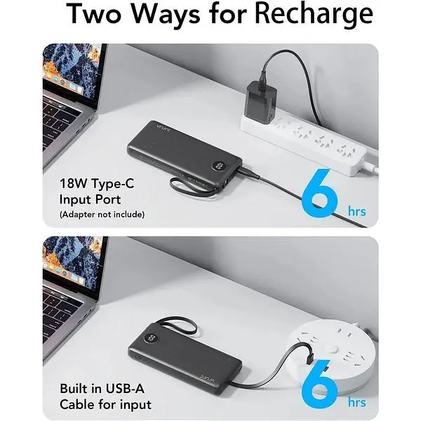 Портативное зарядное устройство Vrurc 10000 mAh со встроенными кабелями USB C - фото 3