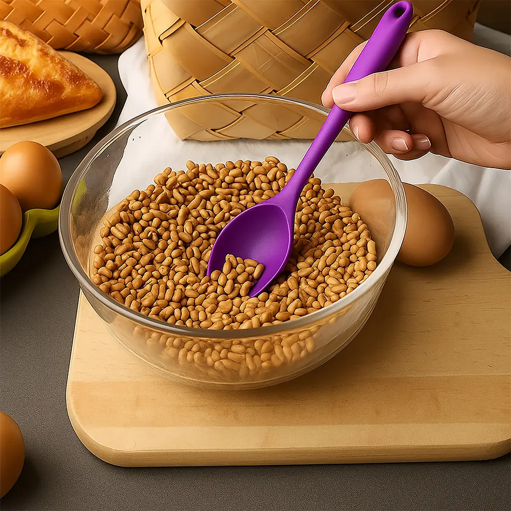 Силіконова ложка кухонна нейлонова термостійка 20.5 см, Kitchen Master Фіолетовий 87413 - фото 2