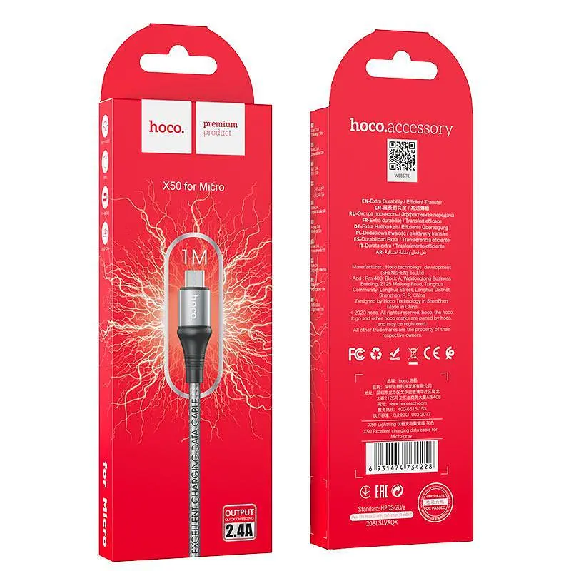 USB Cable Hoco X50 Excellent Micro USB Black 1m - фото 5