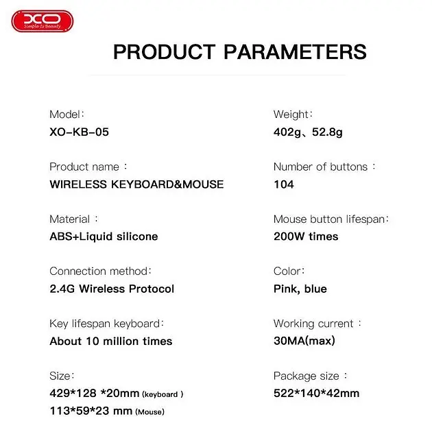 Беспроводная клавиатура и мышь - набор XO KB-05 - фото 4