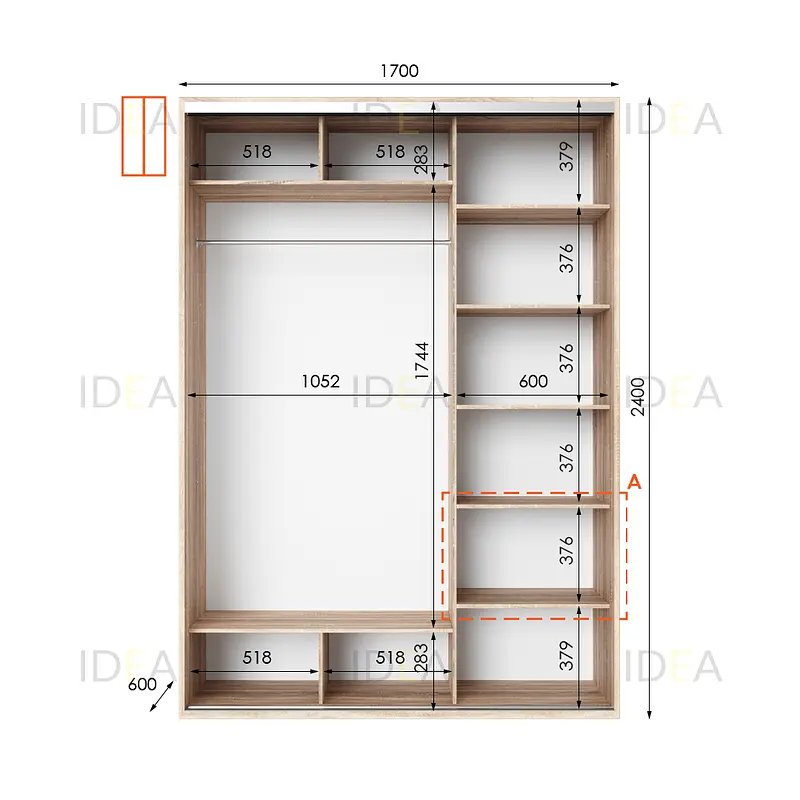 Шафа-купе Idea серія 1 170 x 60 x 240 см Дуб сонома Дзеркало - фото 2