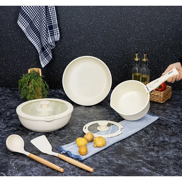 Набір посуду з кришками Zilan ZLN0965 5 шарове дно ручка, що знімається 8 предметів - фото 10