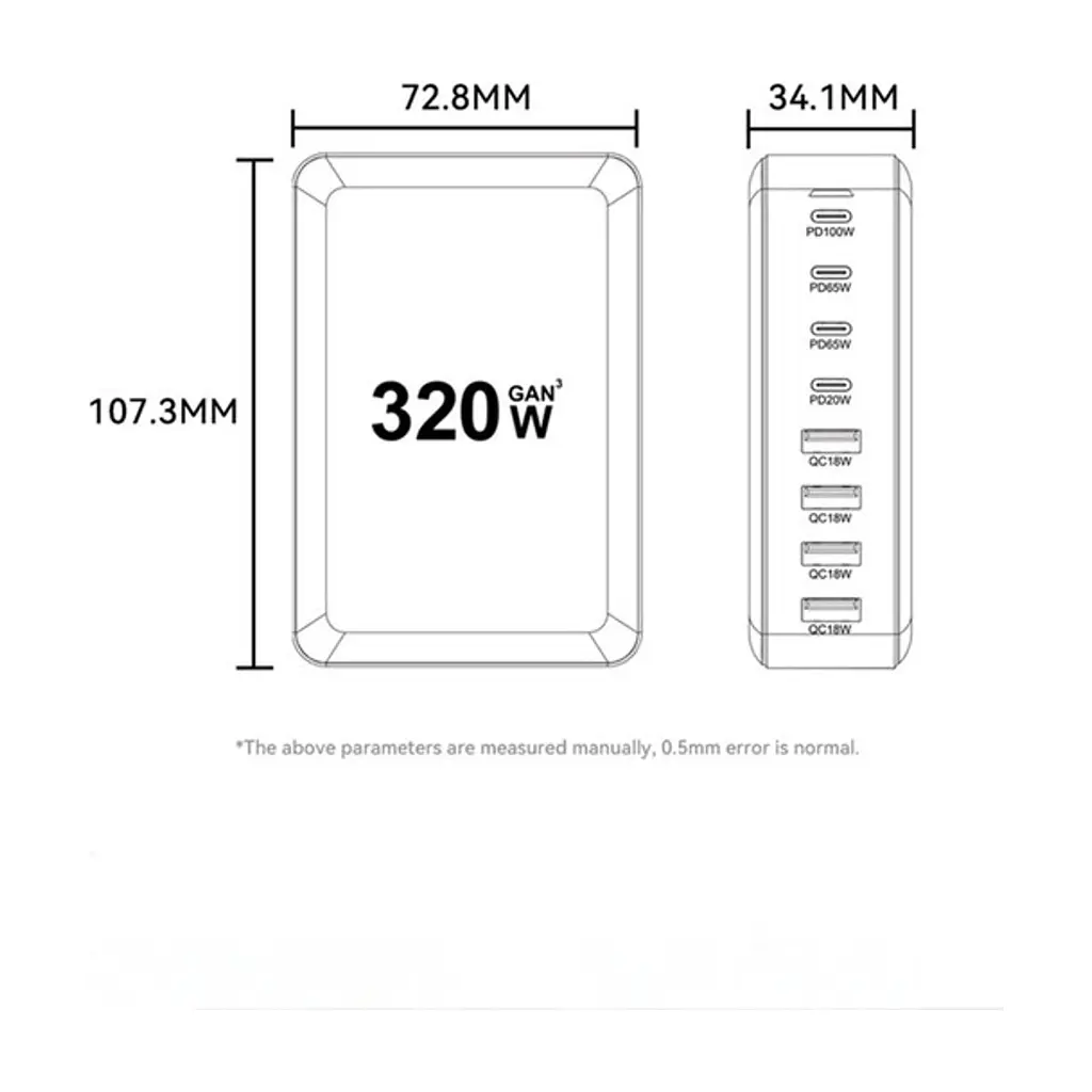 Зарядное устройство для Essager 4xUSB-C + 4xUSB 320W GaN (EZC320W-QJB0G-Z) - фото 2