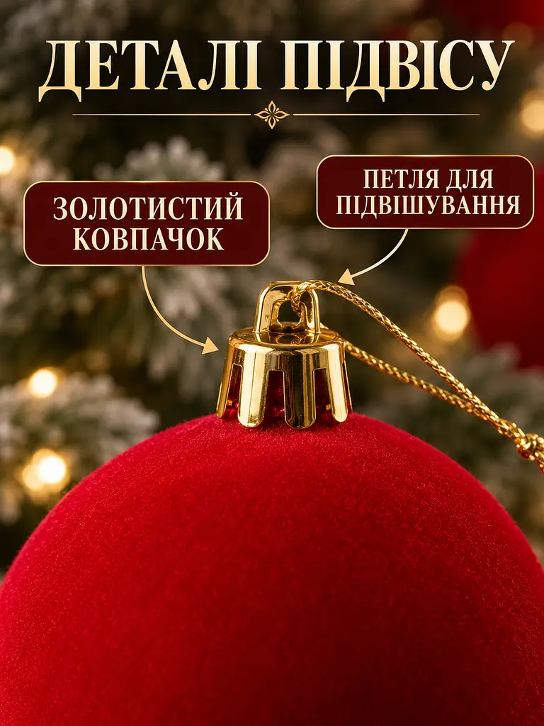 Набір новорічних оксамитових іграшок на ялинку "Шарм" 18 куль червоний - фото 6