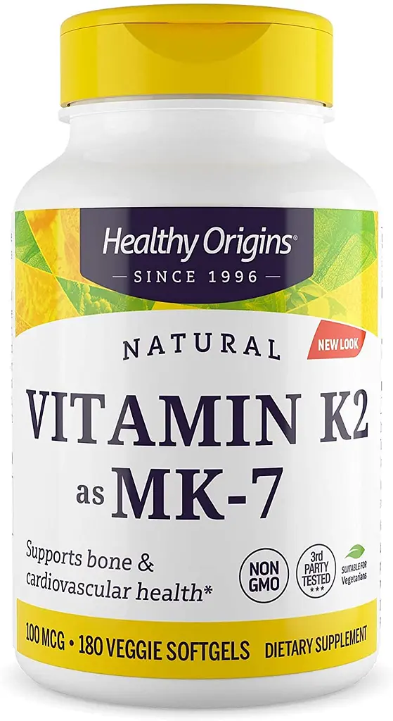 Вітамін K2 у формі MK7, Vitamin K2 as MK-7, 100 мкг, 180 м'яких вегетаріанських капс Healthy Origins vit0001578