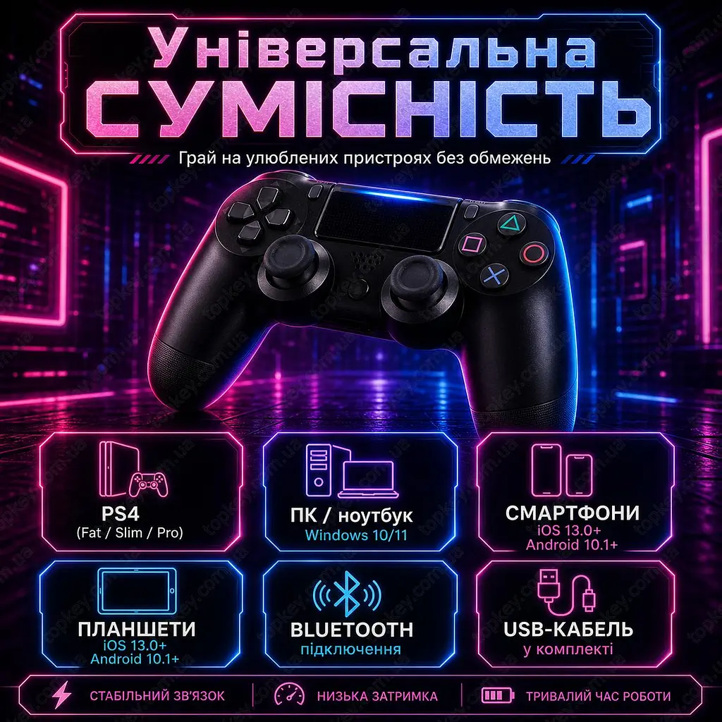 Бездротовий геймпад 1000 mAh / джойстик для PS4, ПК, Android та iOS з Bluetooth 5.2 - фото 4