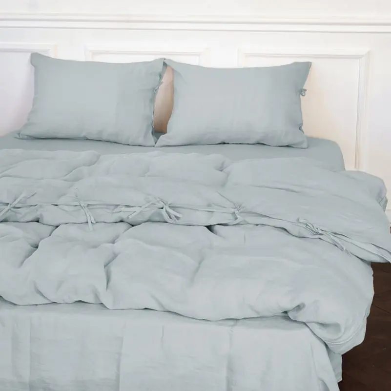 Простирадло на резинці MirSon Linen Caspian Льон 60х120 см сіро-блакитне (2200008248673) - фото 2
