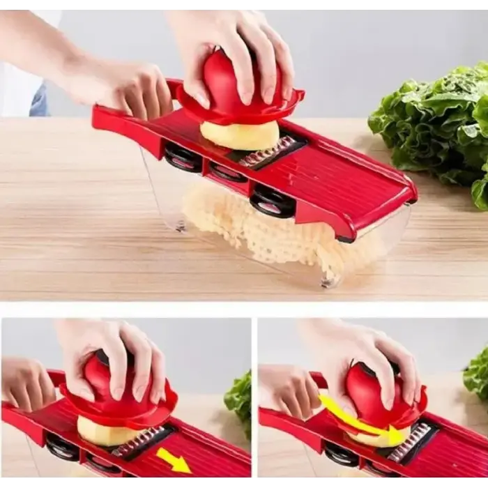 Овочерізка з резервуаром і насадками Mandoline Slicer 6 в 1 подрібнювач для овочів і фруктів - фото 3