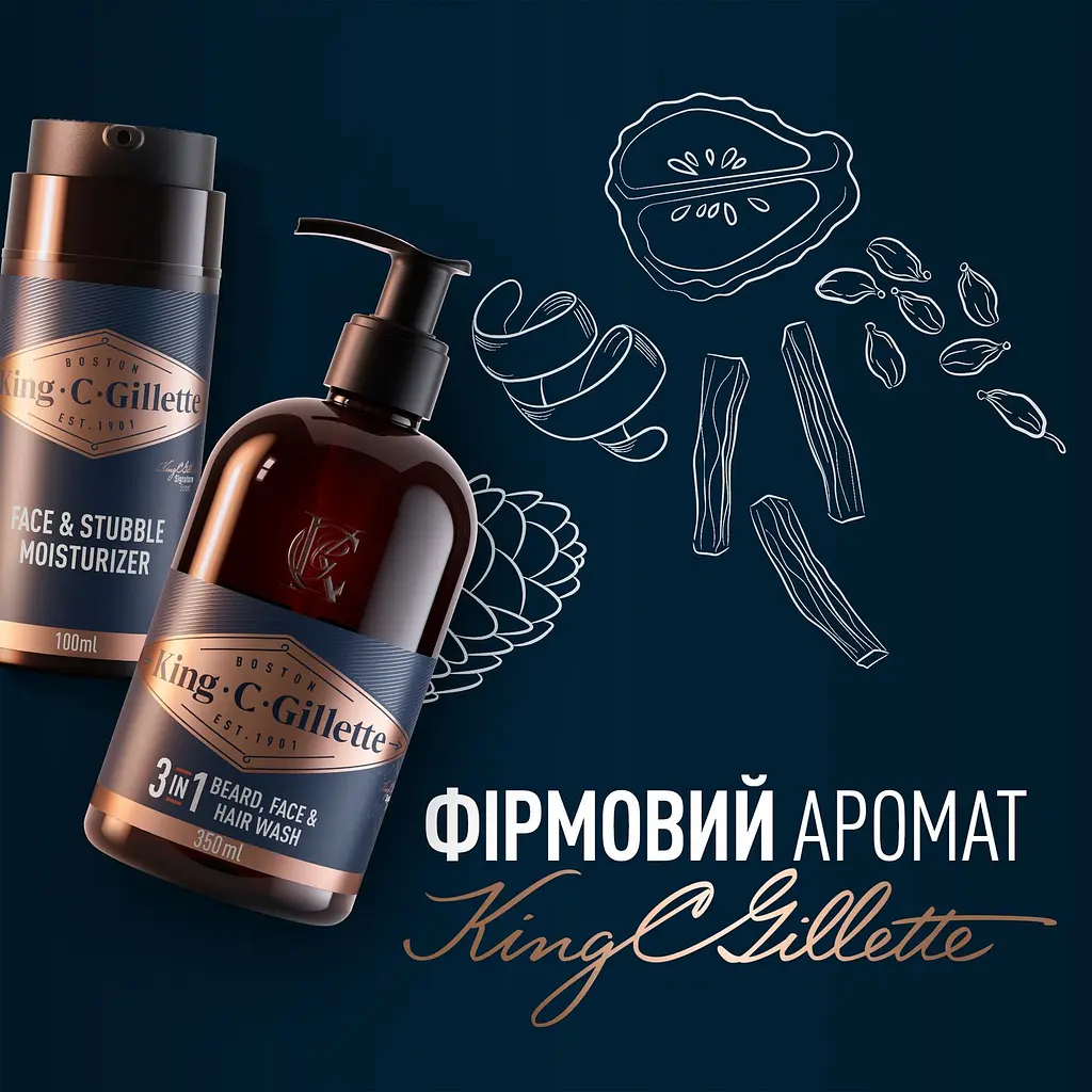 Подарунковий набір King C. Gillette: чоловічий шампунь для бороди, обличчя та волосся 350 мл + зволожувальний крем 100 мл - фото 6