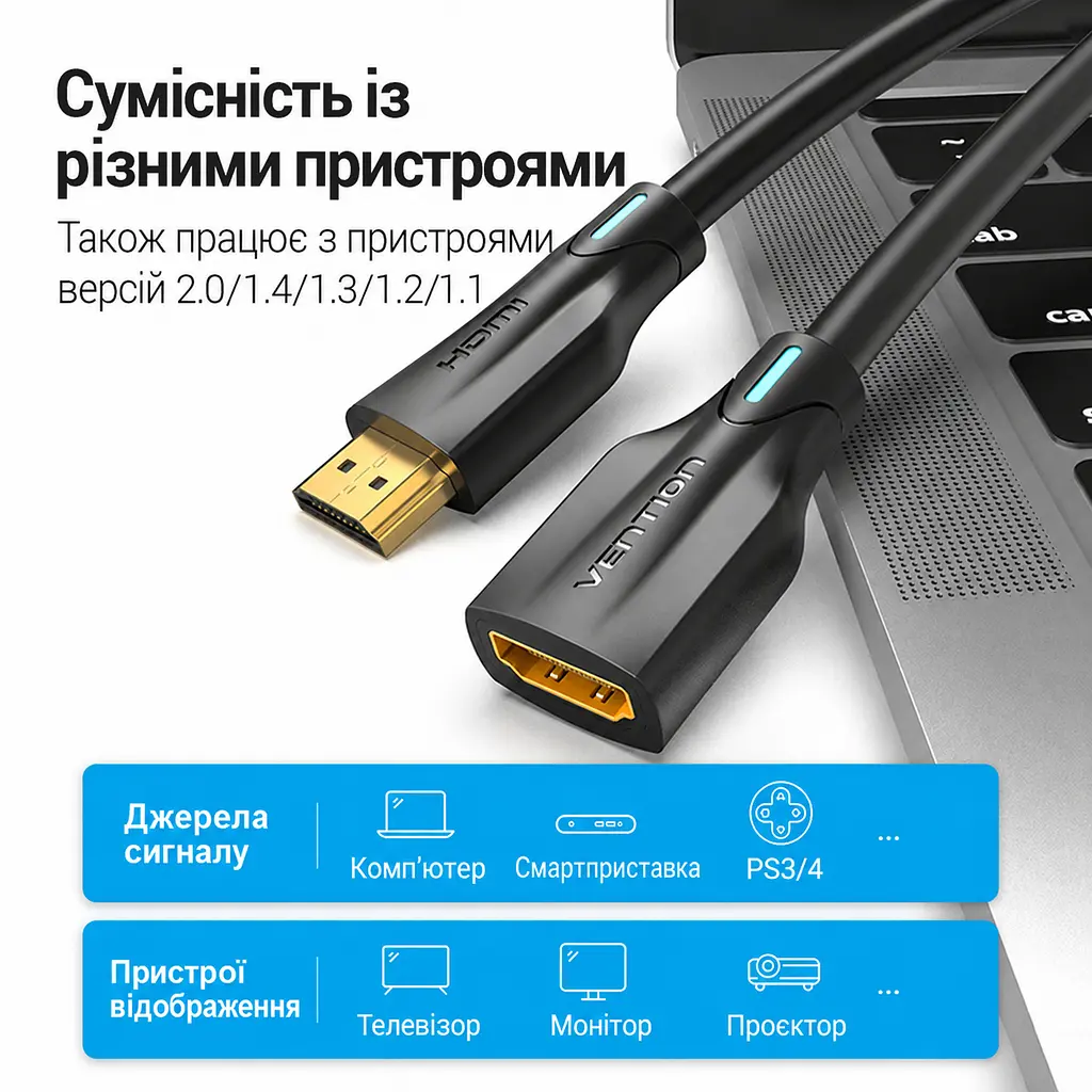 Кабель-подовжувач Vention AHBBF HDMI 2.1 8K 60 Гц 1 м чорний (AHBBF) - фото 3