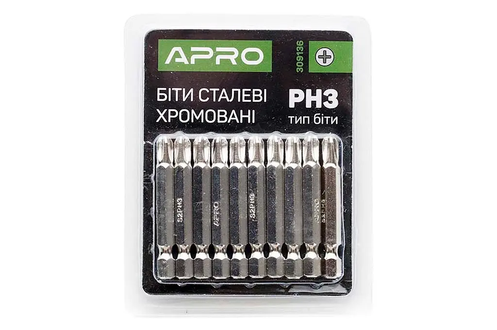 Бита отверточная APRO насадка крестообразная PH3 x 50 мм хром в упаковке 10 шт. - фото 4