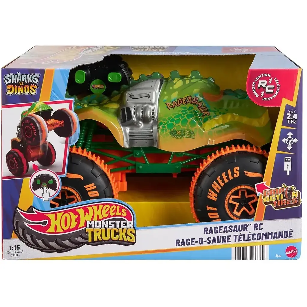 Машинка-внедорожник Hot Wheels Monster Trucks Rageasaur на радиоуправлении 1:15 увеличенная (JBH03) - фото 5