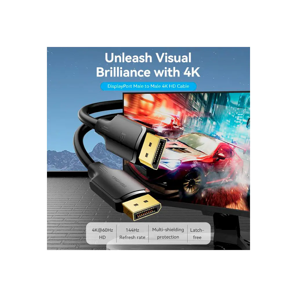 Кабель мультимедийный DisplayPort to DisplayPort 1.5m V1.2 4K 60Hz 3D Dolby 7.1 VENTION (HAKBG) - фото 2