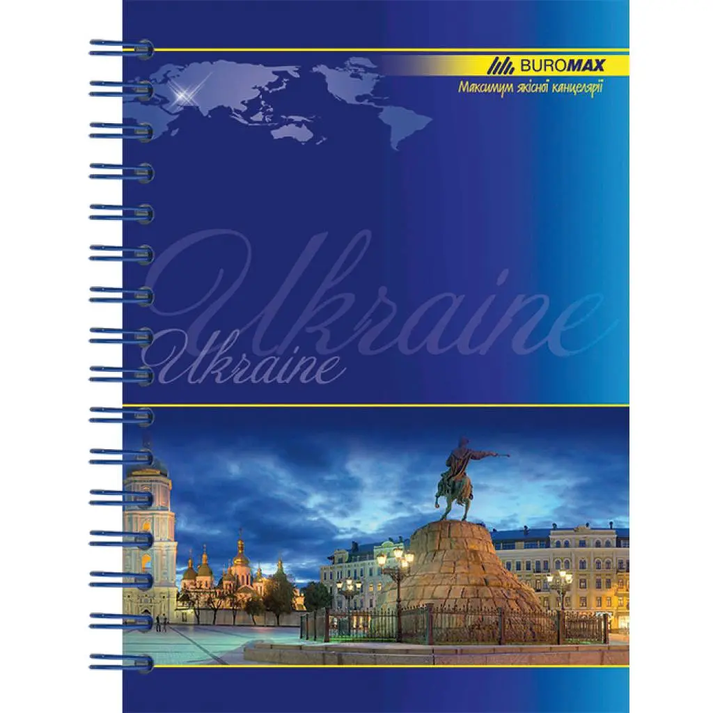 Блокнот Buromax спіраль збоку, А6, 96 аркушів, клітинка, UKRAINE, асорті (BM.2422)