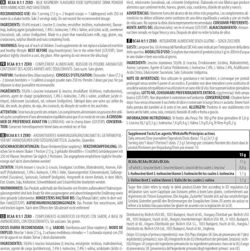 Аминокислота BiotechUSA BCAA 8:1:1 Zero Синий виноград 250 г - фото 2