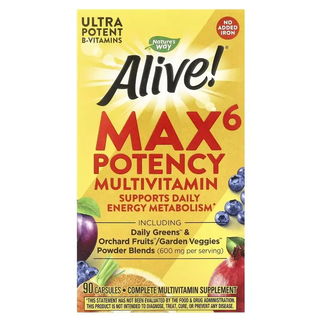 Мультивитамины повышенной эффективности Nature's Way Alive! Max6 Potency Multivitamin No Added Iron 90 капсул - фото 2