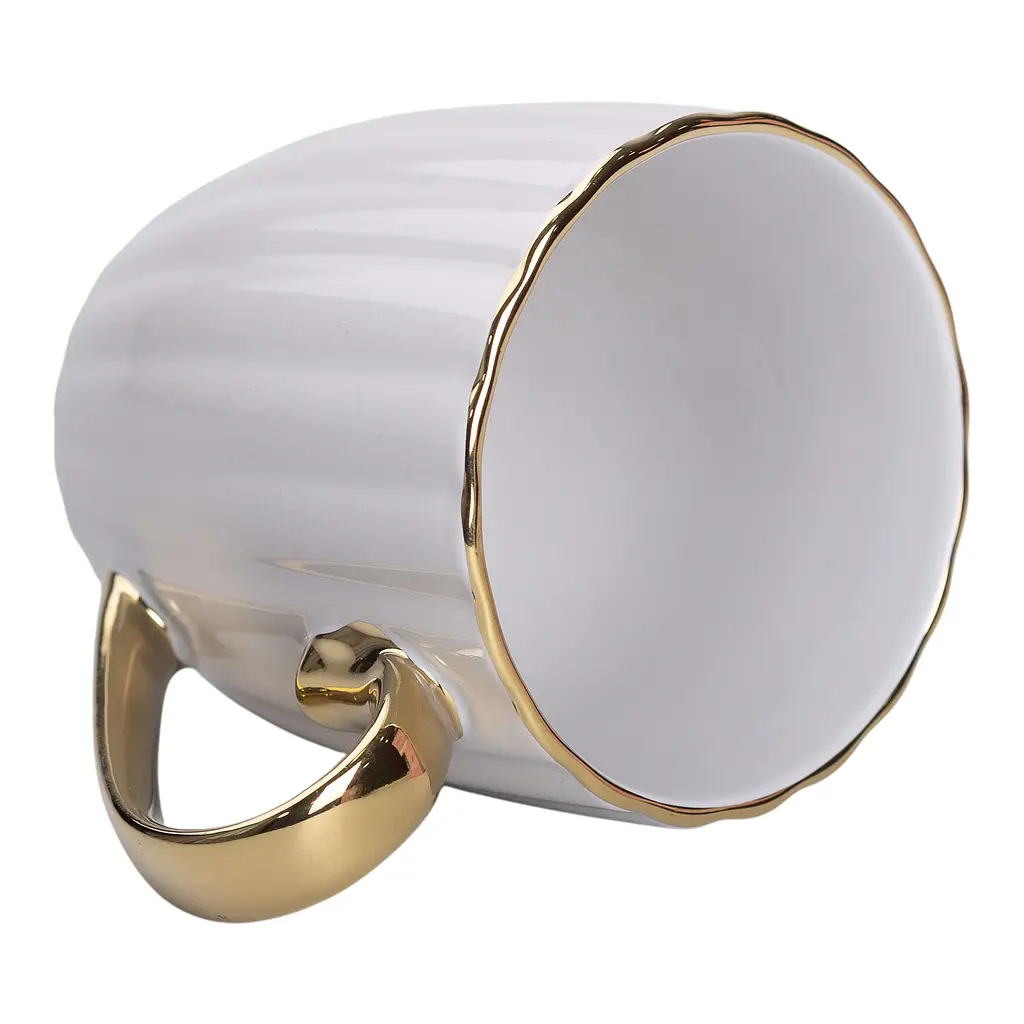 Чашка керамічна Liling Rongxiang Ceramic 420 мл із золотою ручкою сіра RX-N240629G - фото 3