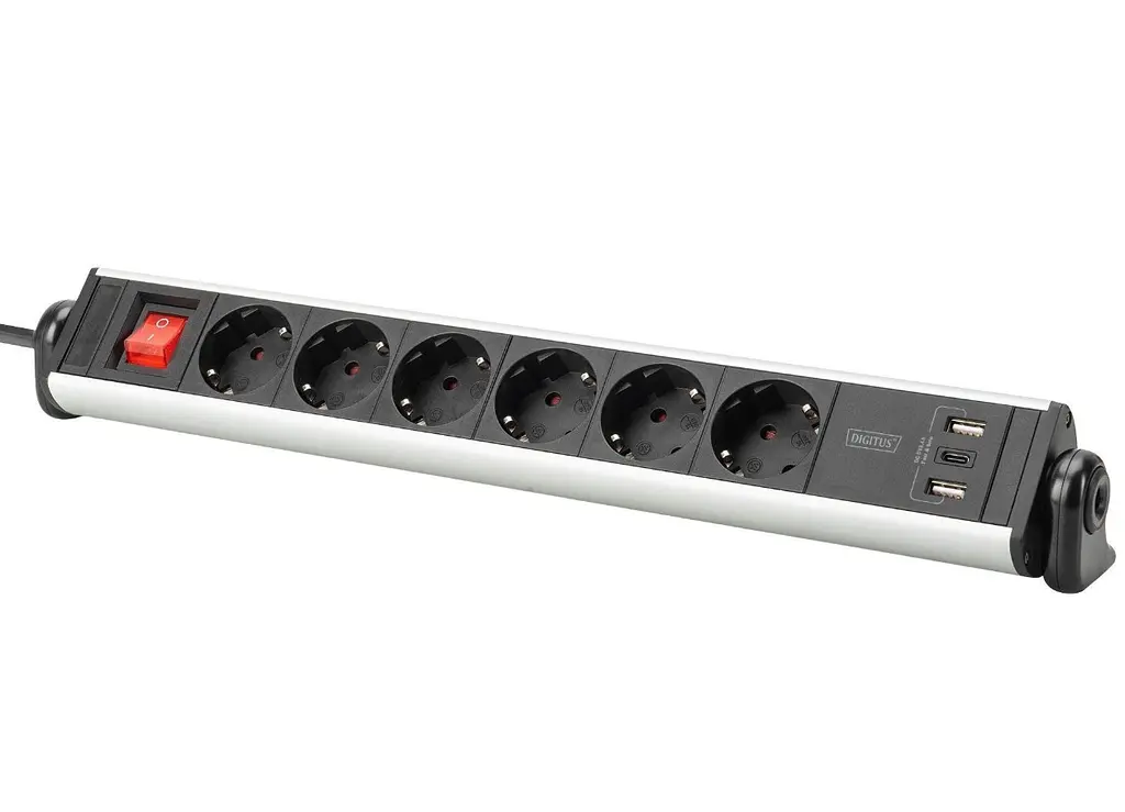 Мережевий фільтр-подовжувач DIGITUS DA70624 Office, 6xSchuko 16A, 3xUSB 2A, 3680 Вт, 1.5 м