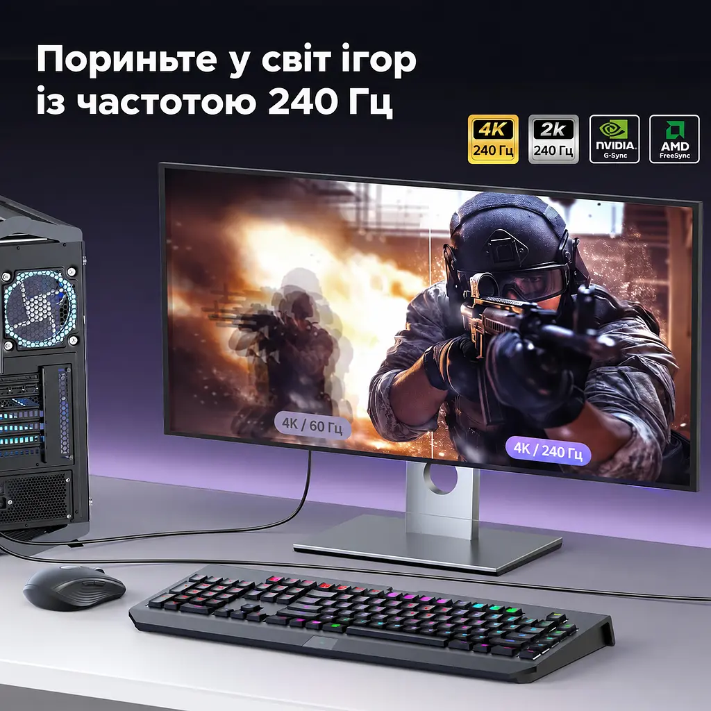 Відеоадаптер UGREEN CM654 USB-C - DisplayPort 8K 60 Гц 0,1 м космічний сірий (15575) - фото 6