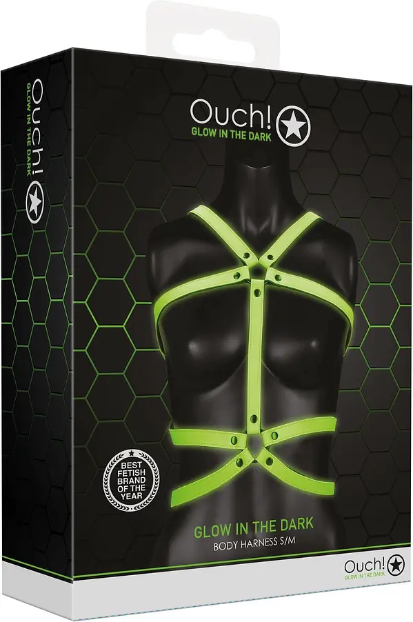 Упряж для тіла Ouch! Glow in the Dark, S/M (зелений) - фото 5
