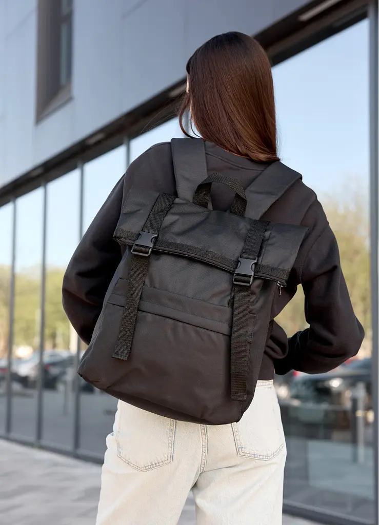 Жіночий рюкзак рол Sambag RollTop Milton чорний тканинний 41 х 30 х 16 см (24211065) - фото 2