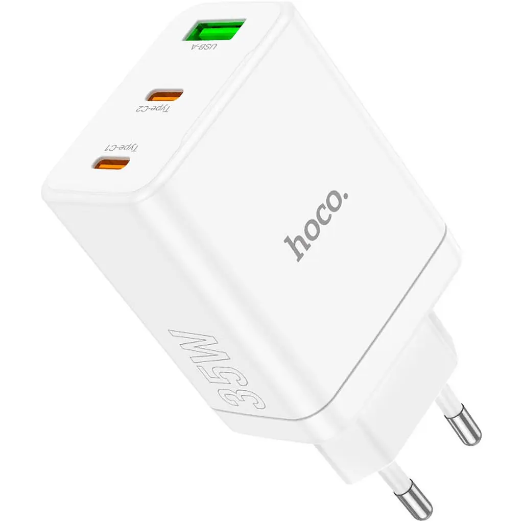 Мережевий зарядний пристрій Hoco N33 USB-A / 2 х USB-C 35W White [124887] - фото 2