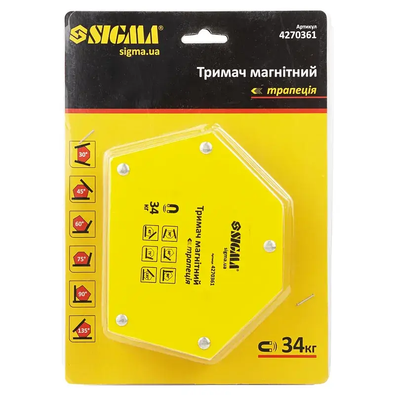 Магніт для зварювання Sigma трапеція 34кг 105x65x65x45мм (30,45,60,75,90,135 °) (4270361) - фото 5