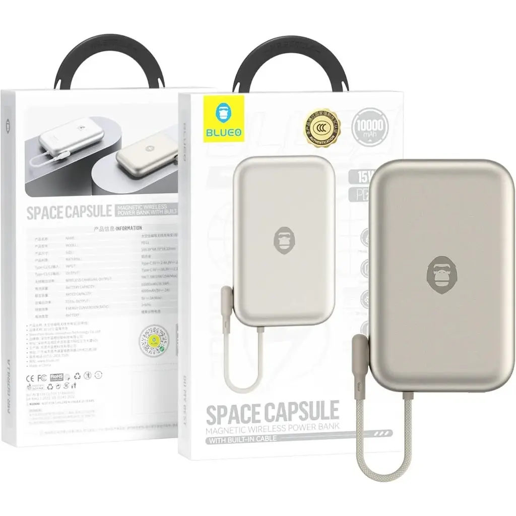 Зовнішній акумулятор Blueo Space Capsule Magnetic Wireless Power Bank 10000mAh 20W Natural Titanium (BL039-NTT) [123930] - фото 2
