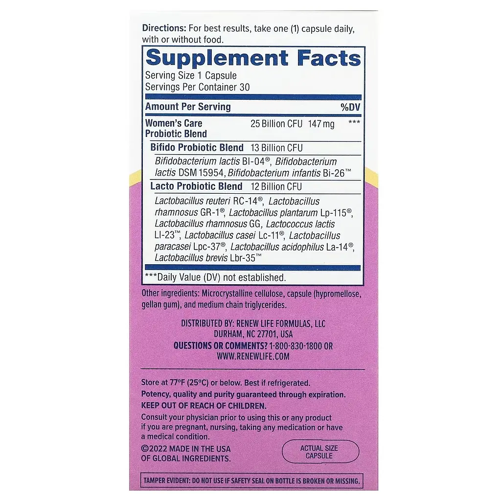 Пробиотик для женщин Renew Life Ultimate Flora Women's Care Probiotic 25 млрд 30 вегетарианских капсул - фото 3
