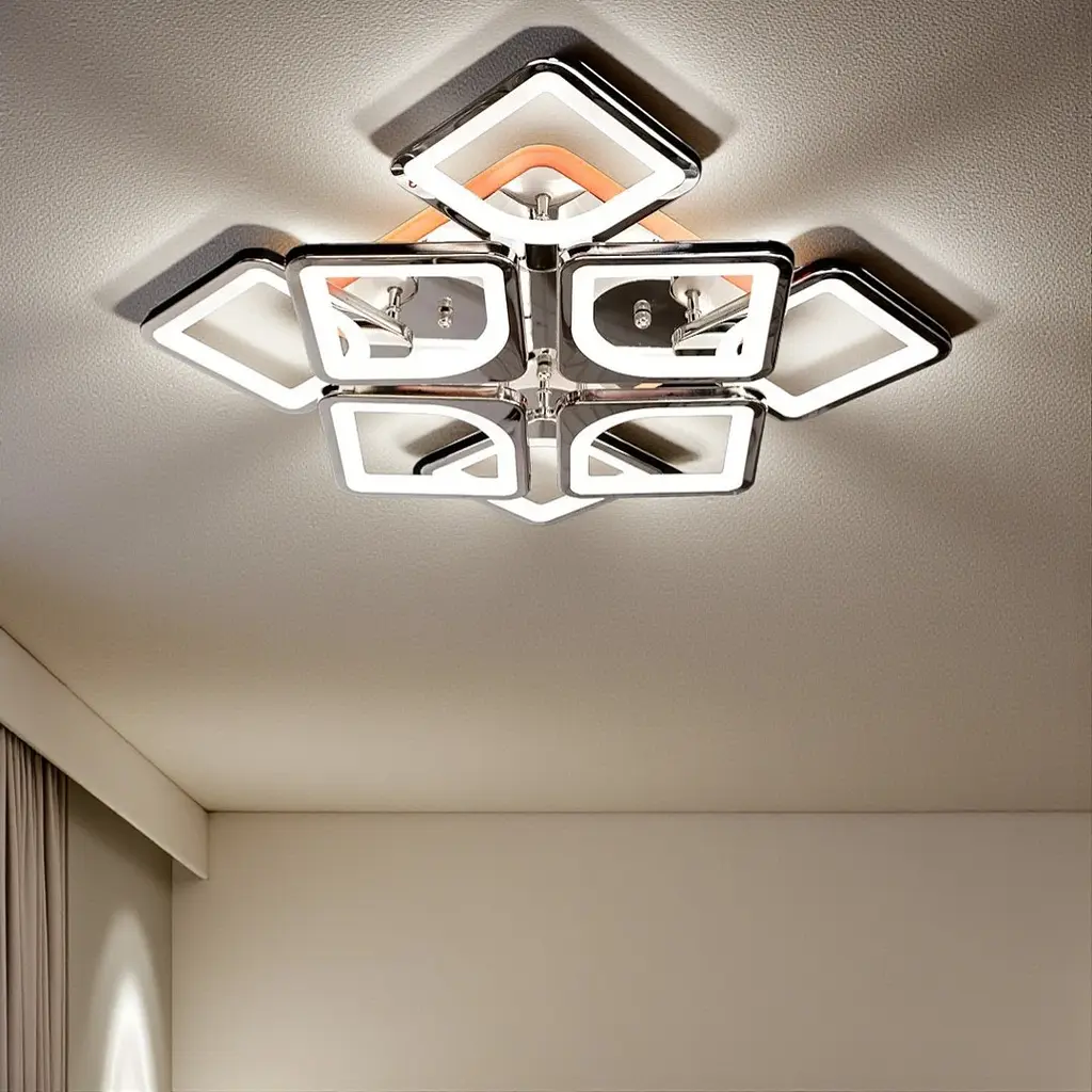 Стельова LED-люстра Diasha S8060/4+4HR 3color з пультом і димером, хром, 130W, 7150 lm, квадратні акрилові плафони 49x49 см - фото 2